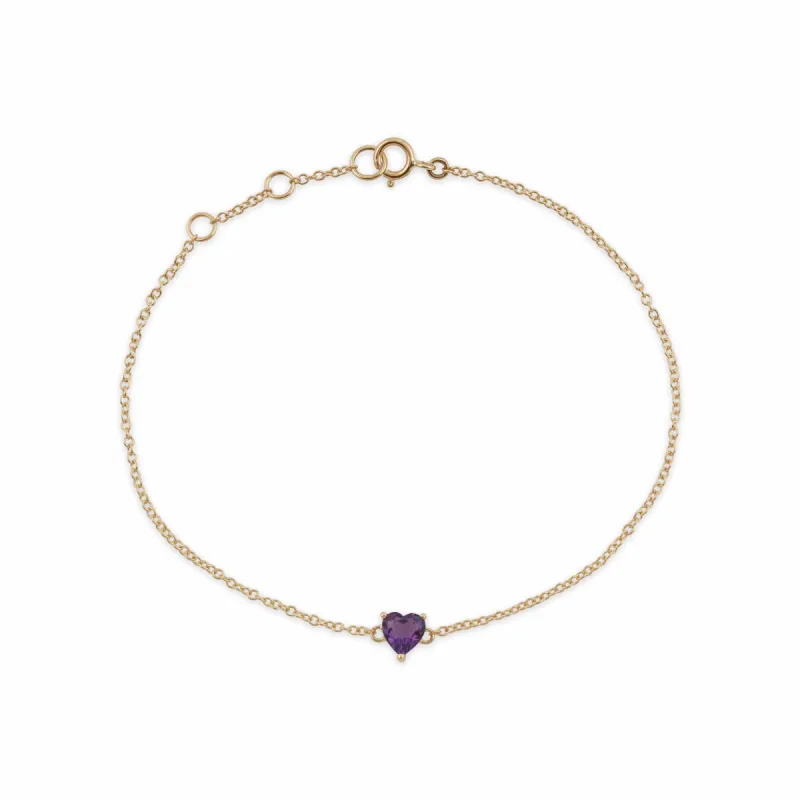 Petite Heart Amethyst  Bracelet in 9ct Yellow Gold sold by Gemondo Jewellery
