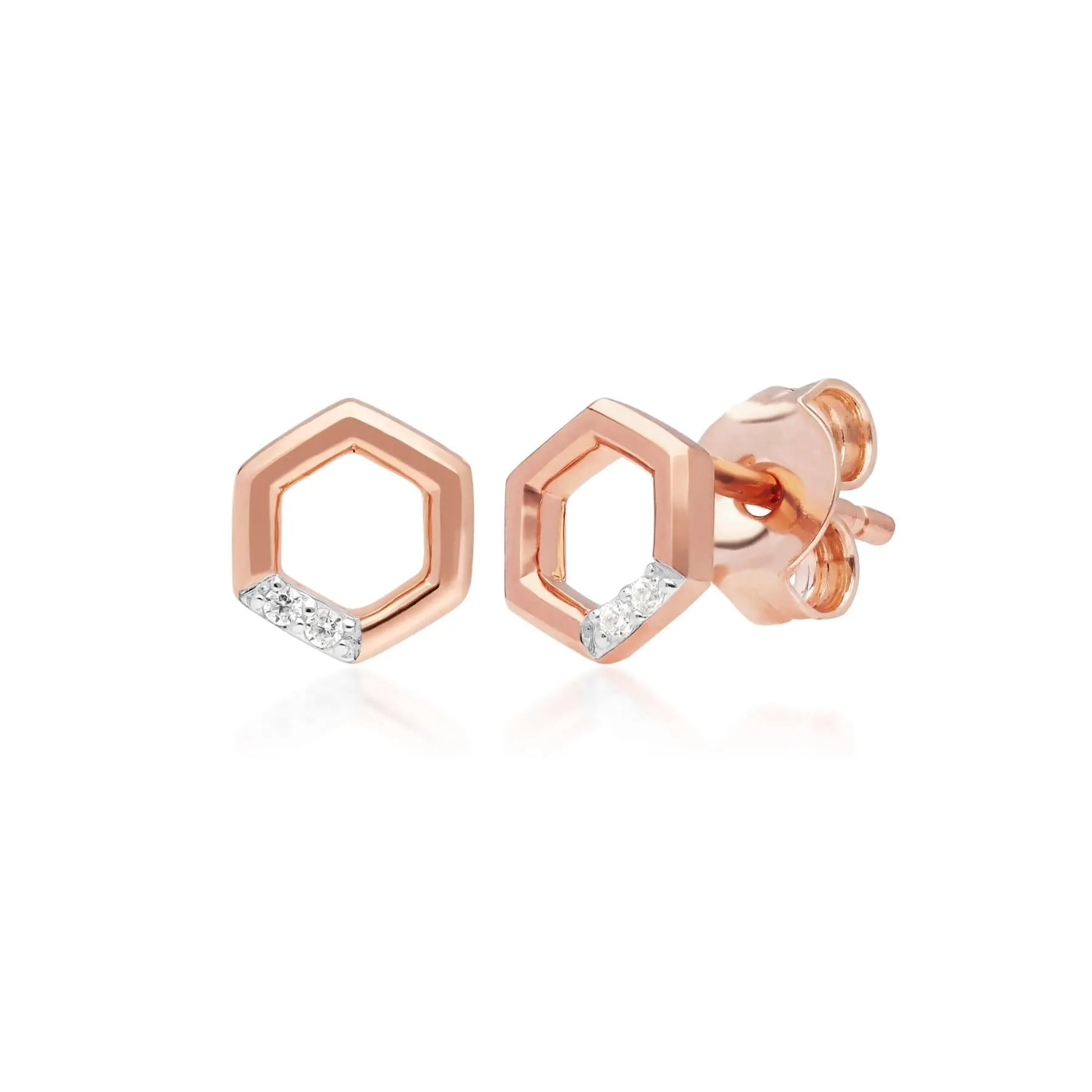 Diamond Pave Hexagon Stud Earrings in 9ct Rose Gold sold by Gemondo Jewellery