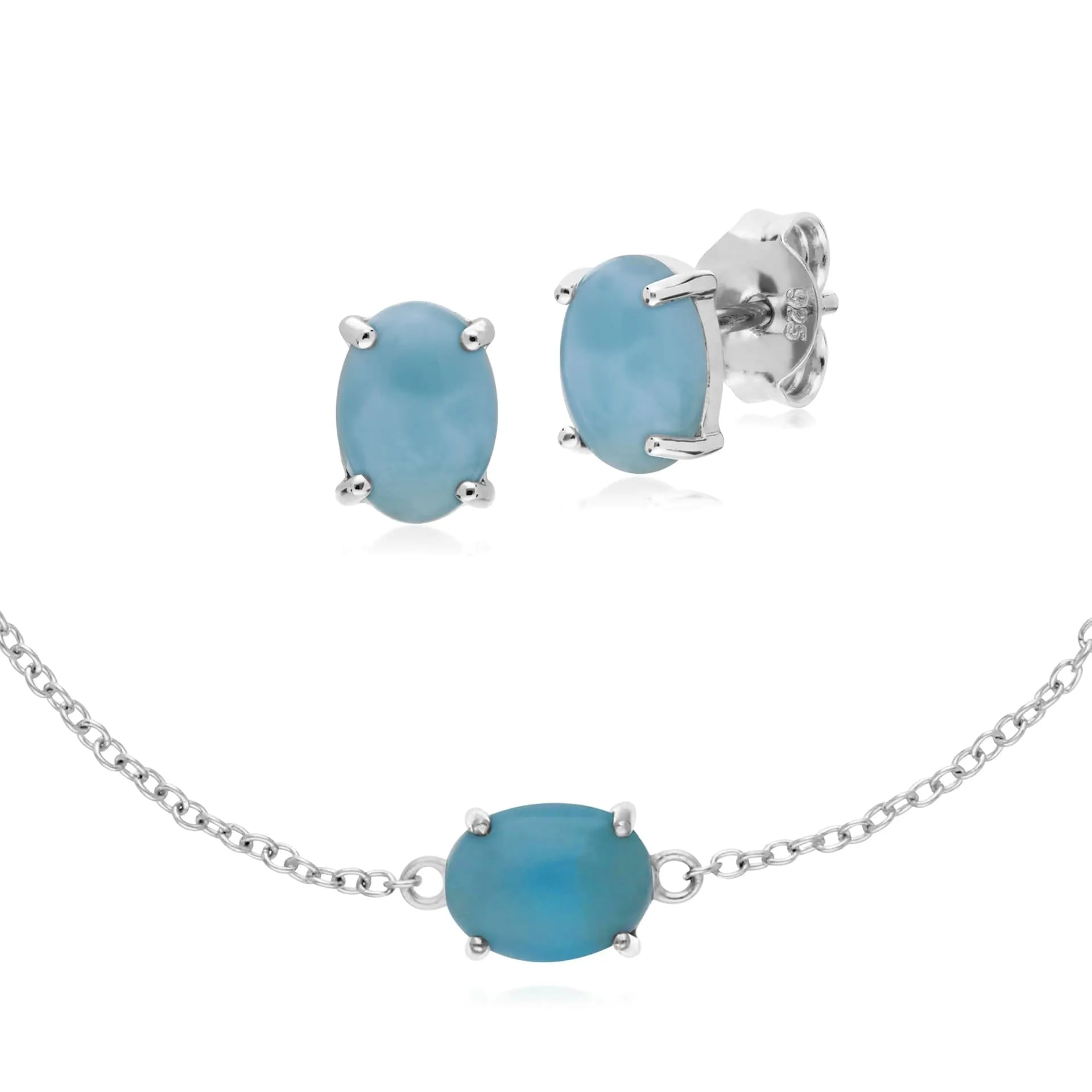 Classic Oval Larimar Stud Earrings & Bracelet Set in 925 Sterling Silver sold by Gemondo Jewellery