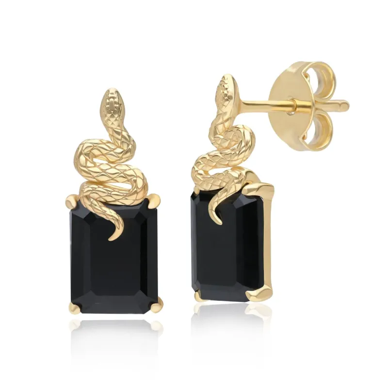 Grand Deco Black Onyx Snake Stud Earrings in Gold Plated Sterling Silver sold by Gemondo Jewellery