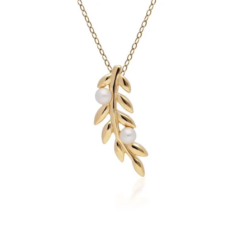 O Leaf Pearl Pendant in Gold Plated Sterling Silver sold by Gemondo Jewellery