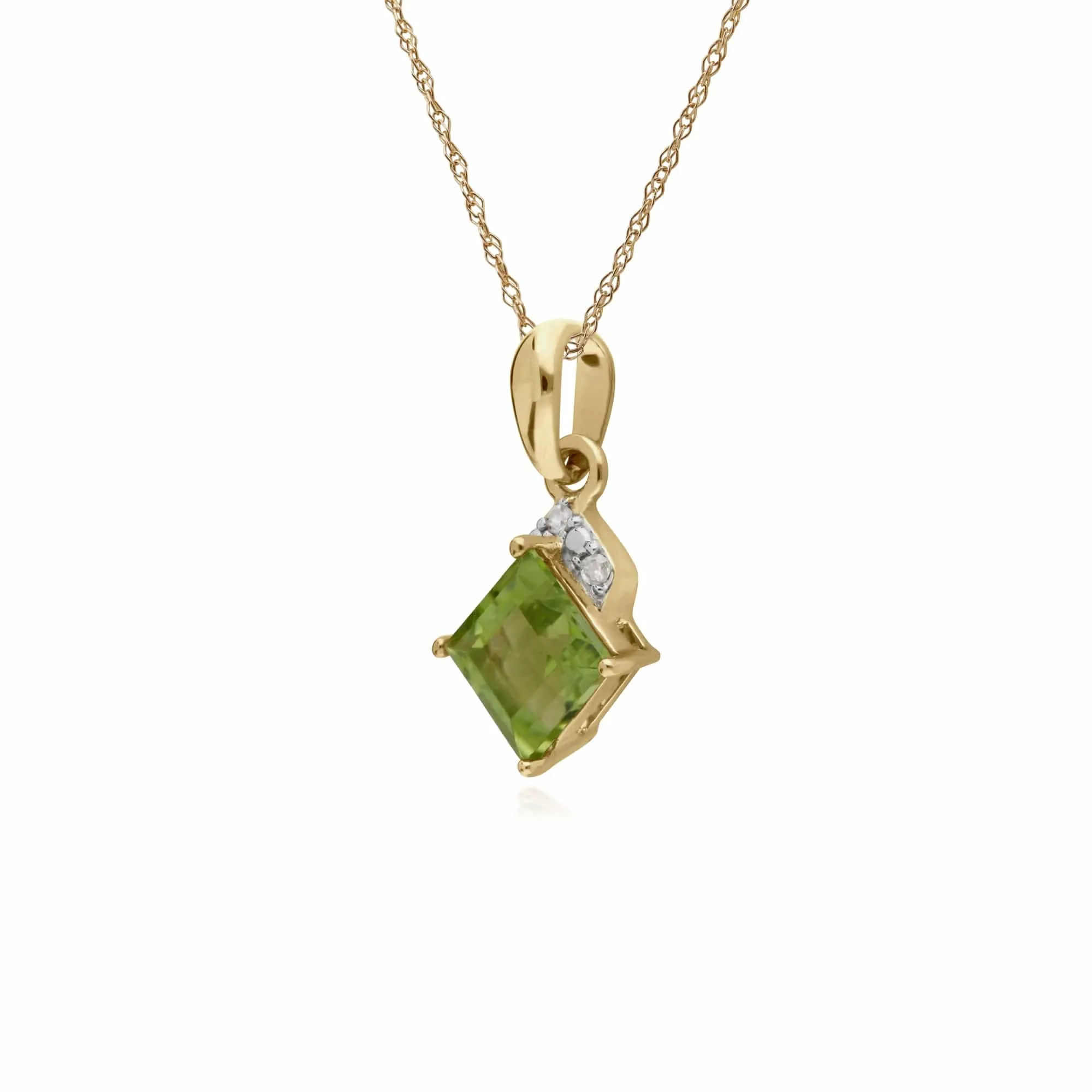 Classic Square Peridot & Diamond Pendant in 9ct Yellow Gold sold by Gemondo Jewellery product image thumbnail 2