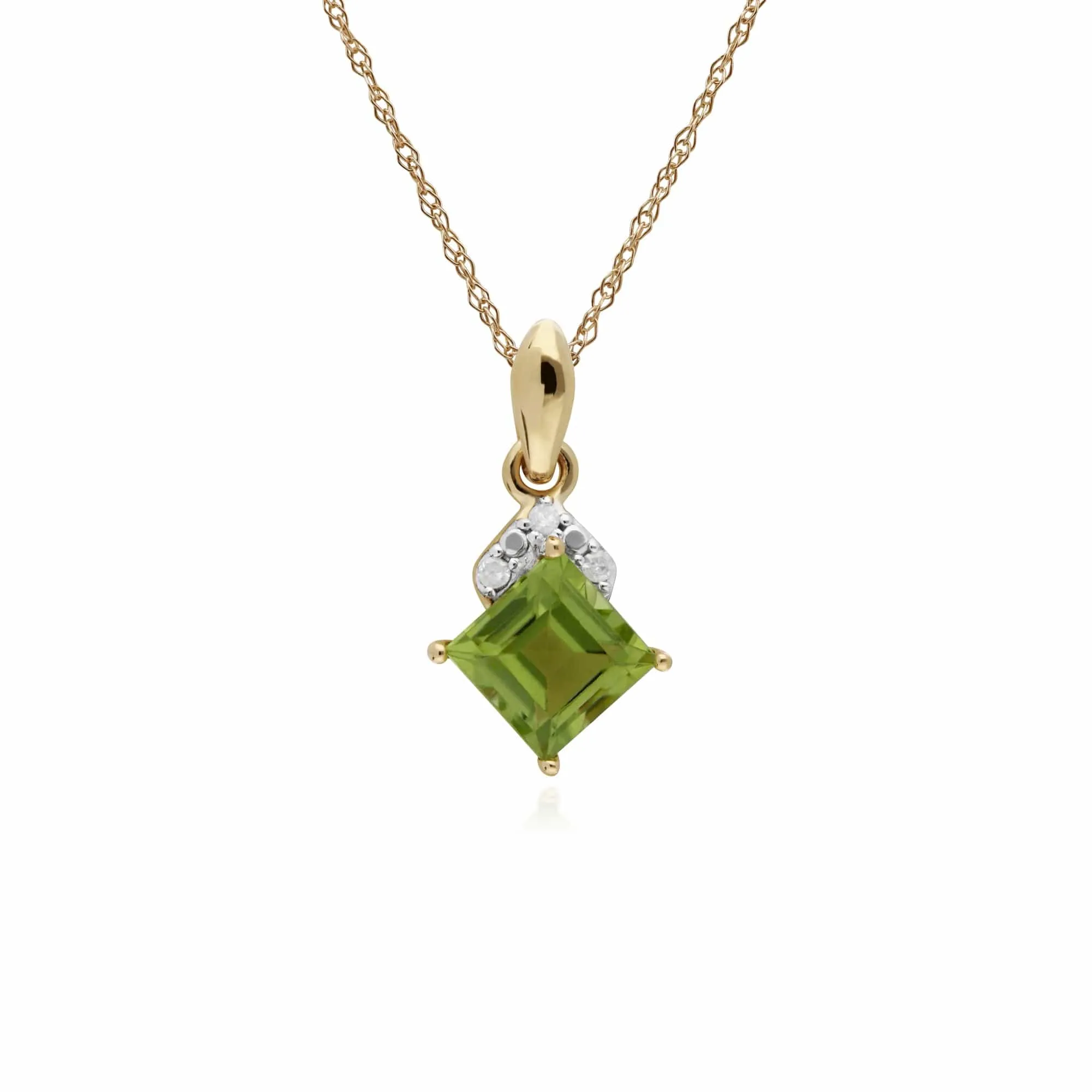 Classic Square Peridot & Diamond Pendant in 9ct Yellow Gold sold by Gemondo Jewellery