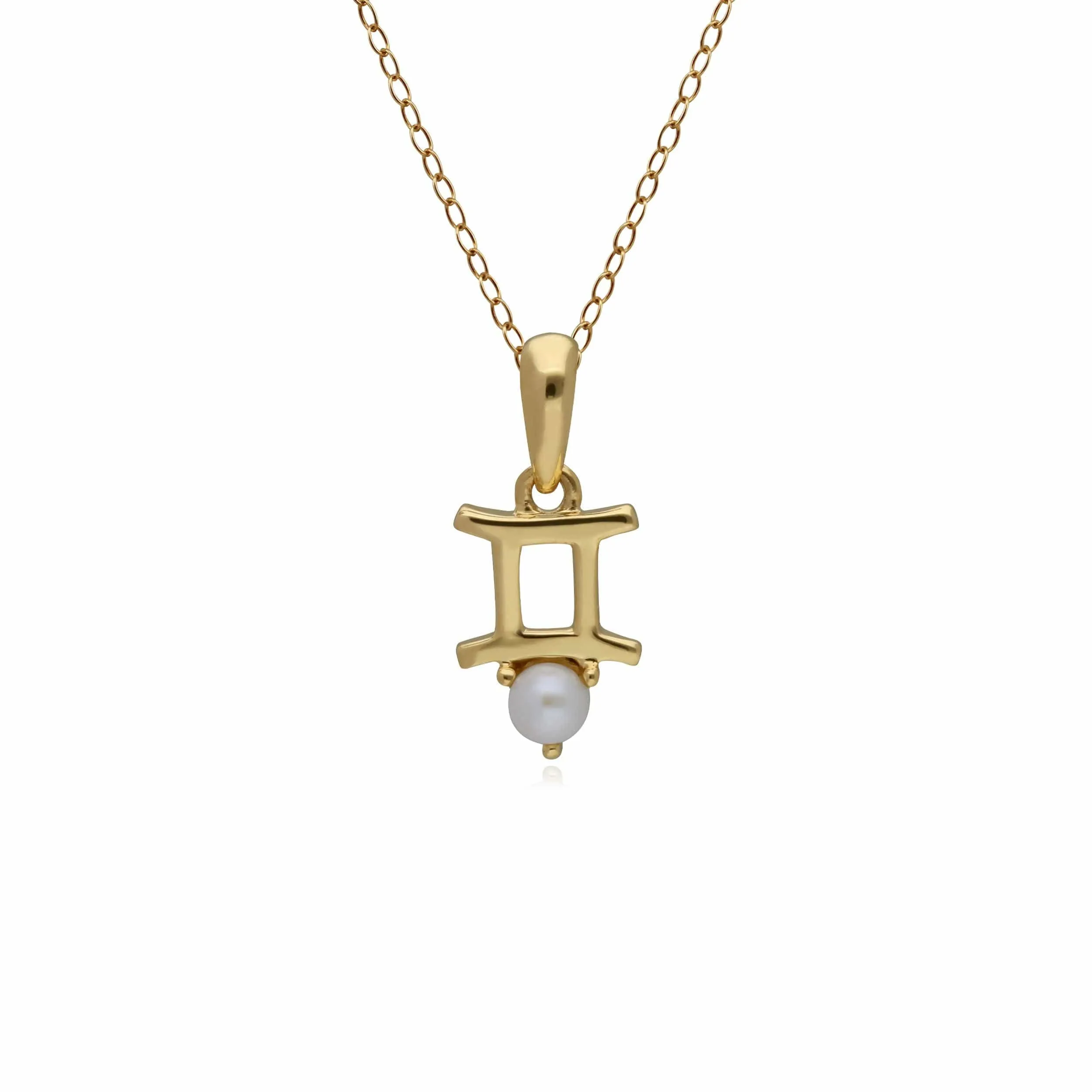 Pearl Gemini Zodiac Charm Necklace in 9ct Yellow Gold sold by Gemondo Jewellery