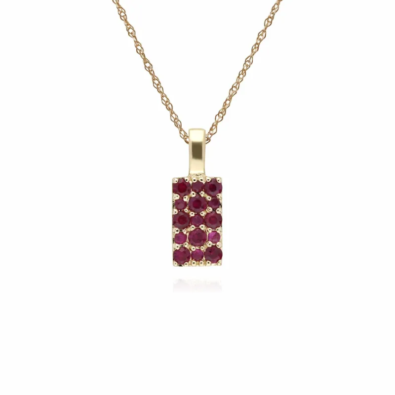 Classic Style Ruby Cluster Pendant & Chain in 9ct Yellow Gold sold by Gemondo Jewellery