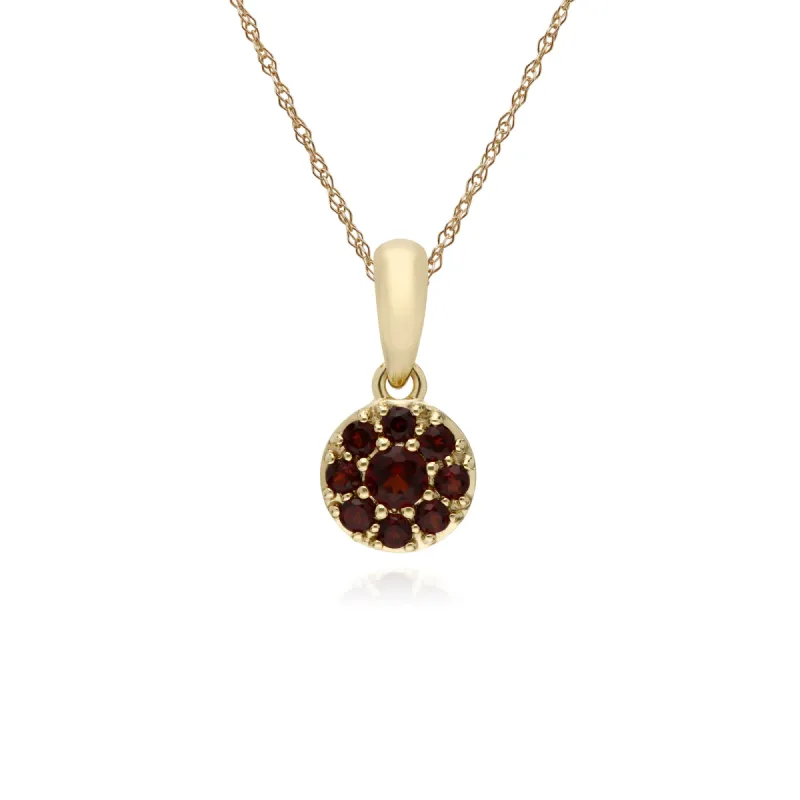 Gemondo 9ct Yellow Gold Garnet Round Cluster Pendant on 45cm Chain sold by Gemondo Jewellery