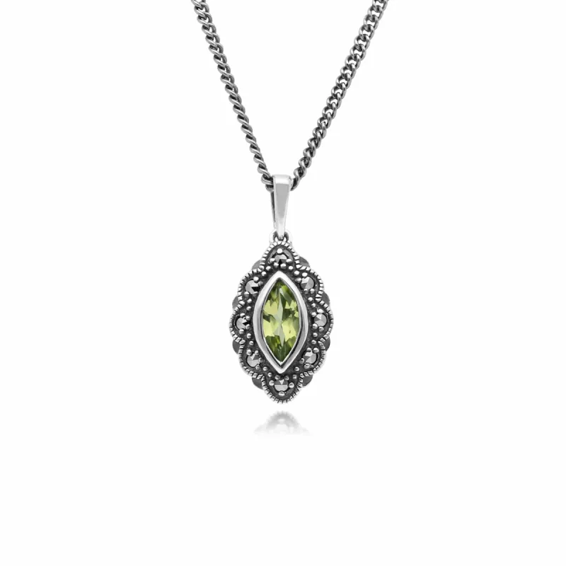 Gemondo Sterling Silver Peridot & Marcasite Art Nouveau 45cm Necklace sold by Gemondo Jewellery