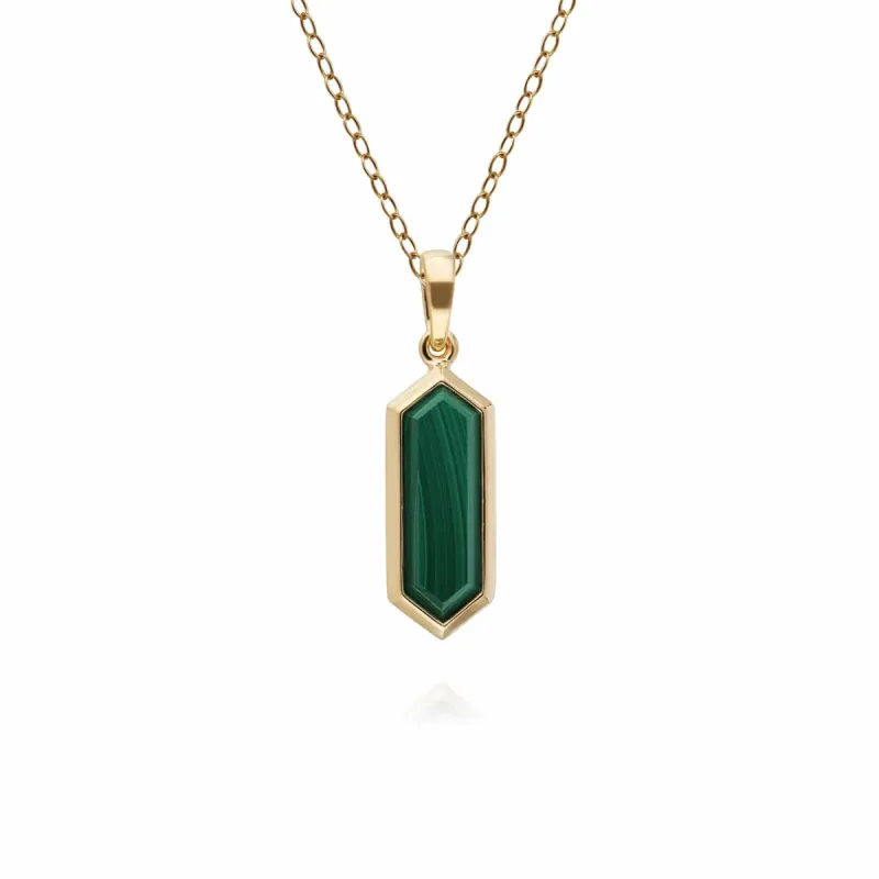 Geometric Hexagon Malachite Pendant in Gold Plated Silver sold by Gemondo Jewellery