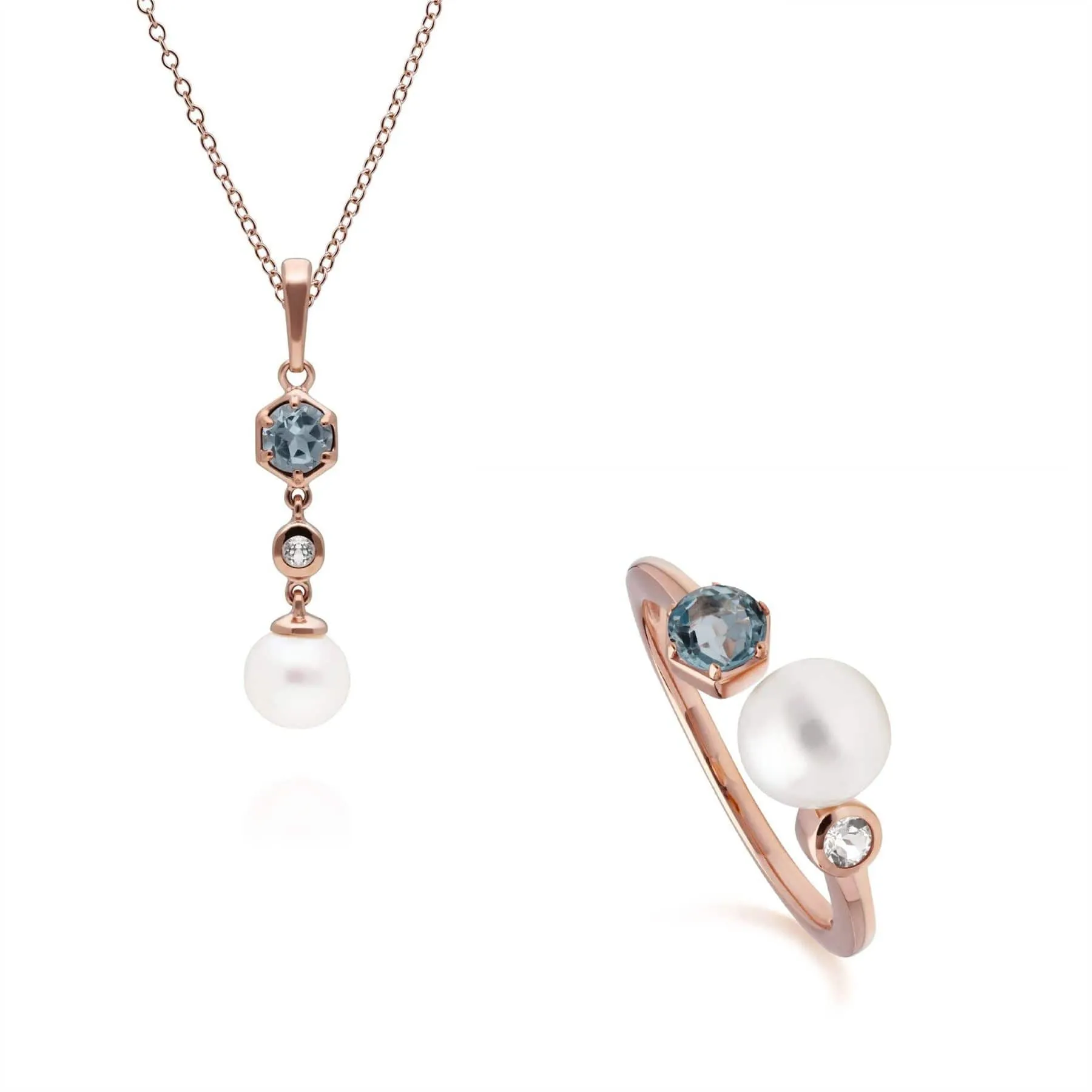 Modern Pearl & Topaz Pendant & Ring Set in Rose Gold Plated Sterling Silver sold by Gemondo Jewellery