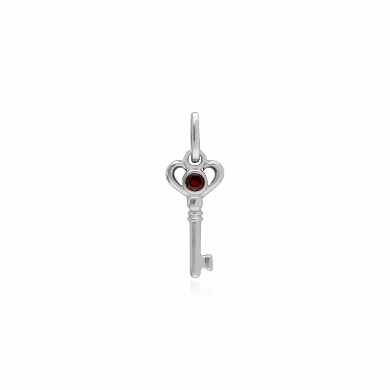 Gemondo Sterling Silver Garnet Small Key Charm sold by Gemondo Jewellery