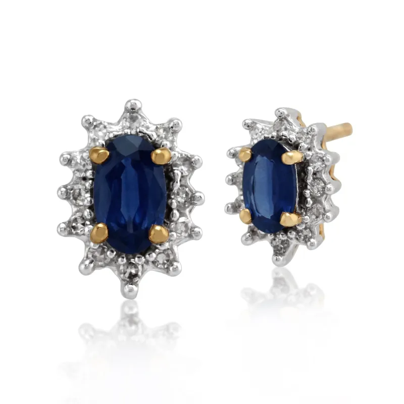 Classic Oval Light Blue Sapphire & Diamond Cluster Stud Earrings in 9ct Gold sold by Gemondo Jewellery