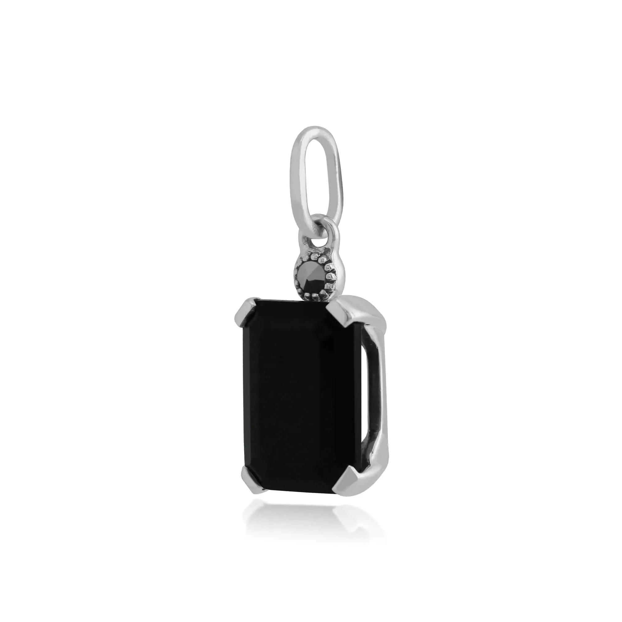 Art Deco Style Octagon Black Onyx & Marcasite Pendant in 925 Sterling Silver sold by Gemondo Jewellery product image thumbnail 2