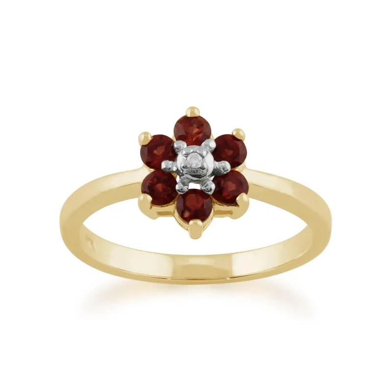 Gemondo 9ct Yellow Gold 0.56ct Mozambique Garnet & Diamond Floral Ring sold by Gemondo Jewellery