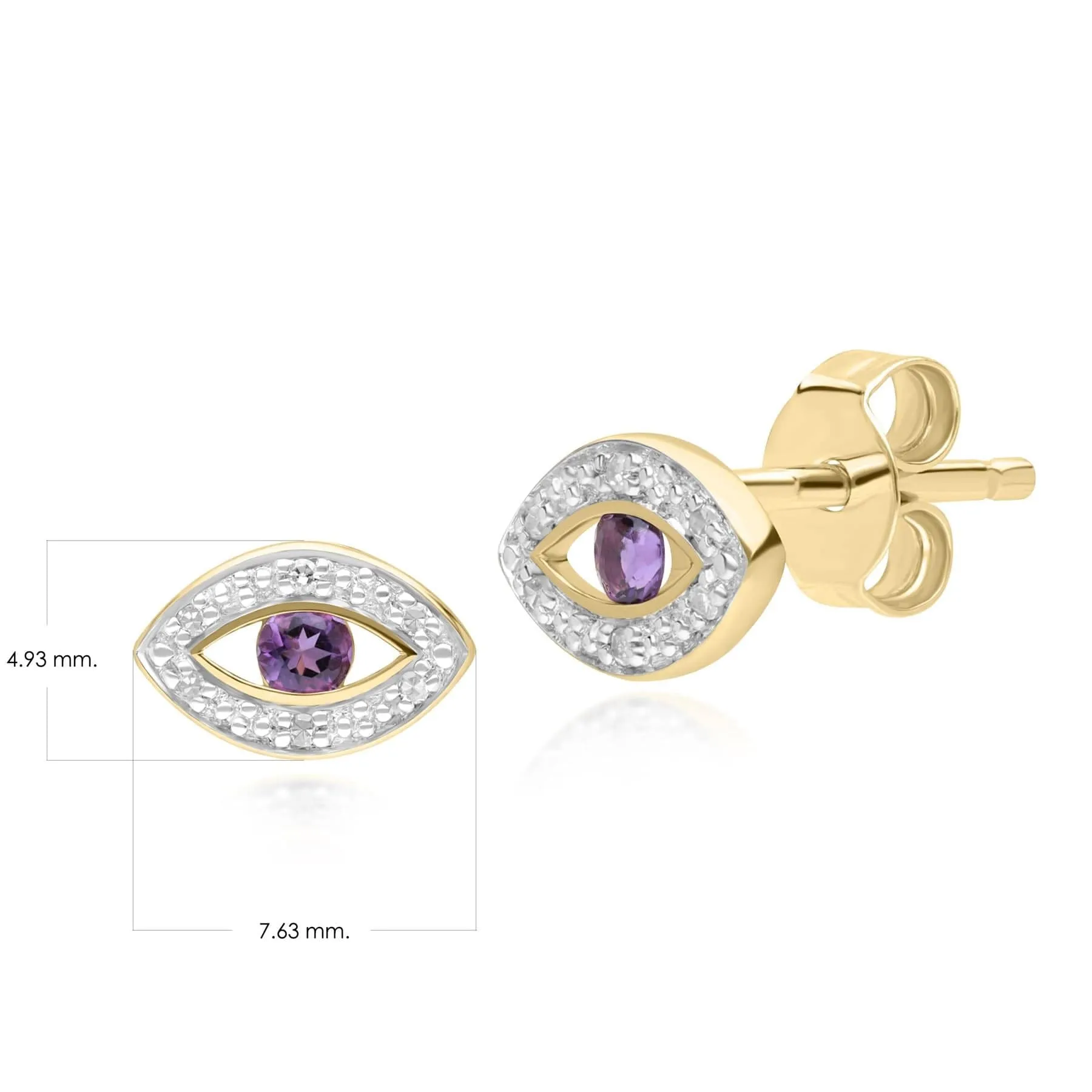 ECFEW™ Dainty Evil Eye Amethyst & Diamond Stud Earrings in 9ct Yellow Gold sold by Gemondo Jewellery product image thumbnail 4
