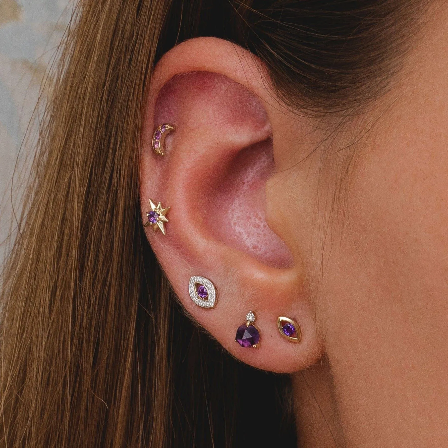 ECFEW™ Dainty Evil Eye Amethyst & Diamond Stud Earrings in 9ct Yellow Gold sold by Gemondo Jewellery product image thumbnail 2