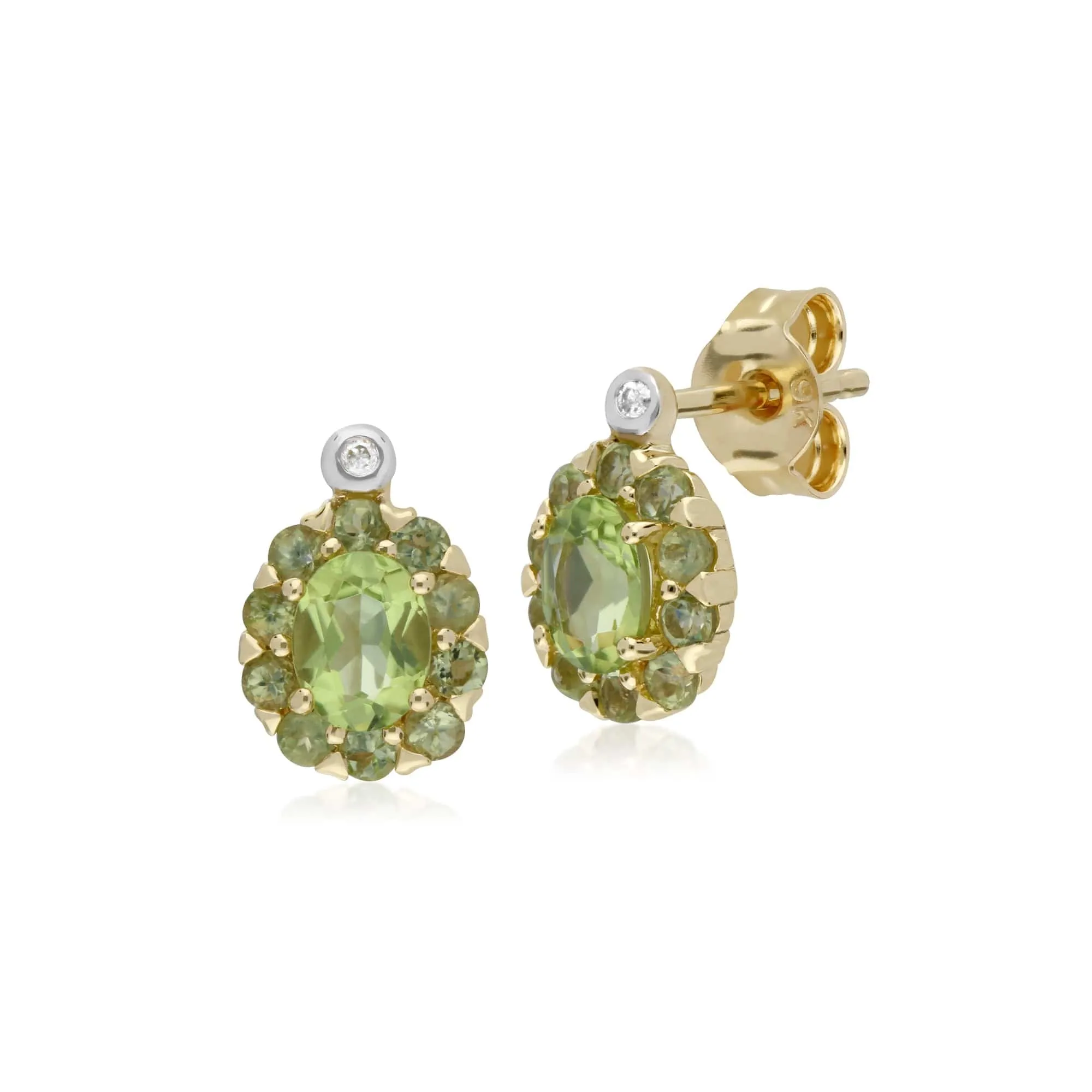 Classic Oval Peridot & Diamond Cluster Stud Earrings & Pendant Set in 9ct Yellow Gold sold by Gemondo Jewellery product image thumbnail 2