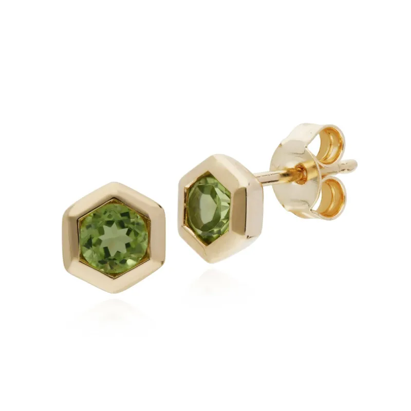 Geometric Hexagon 9ct Yellow Gold Peridot Stud Earrings sold by Gemondo Jewellery
