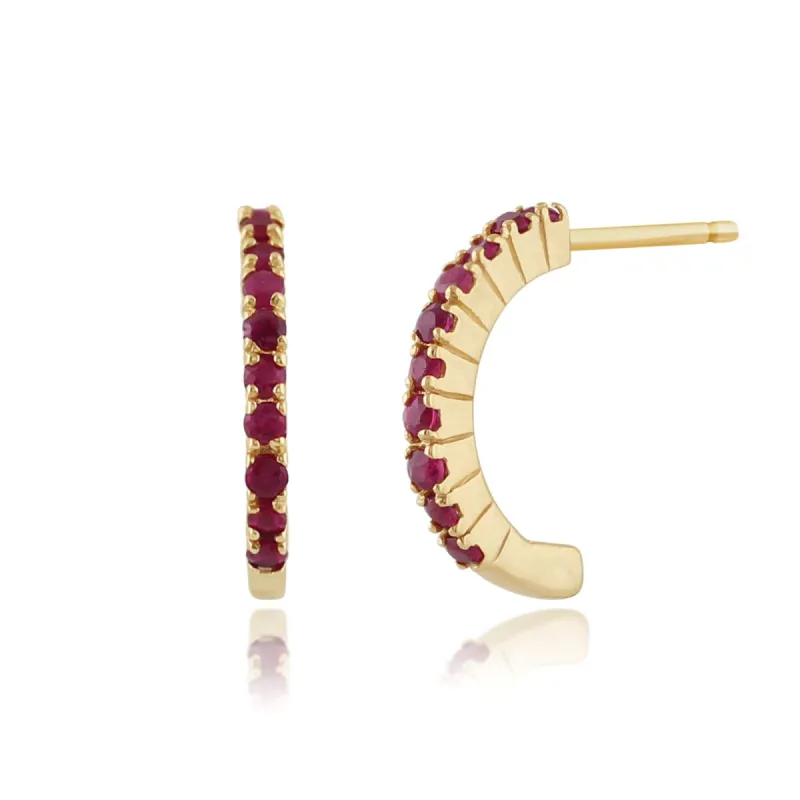 Classic Round Ruby Half Hoop Style Earrings in 9ct Yellow Gold sold by Gemondo Jewellery