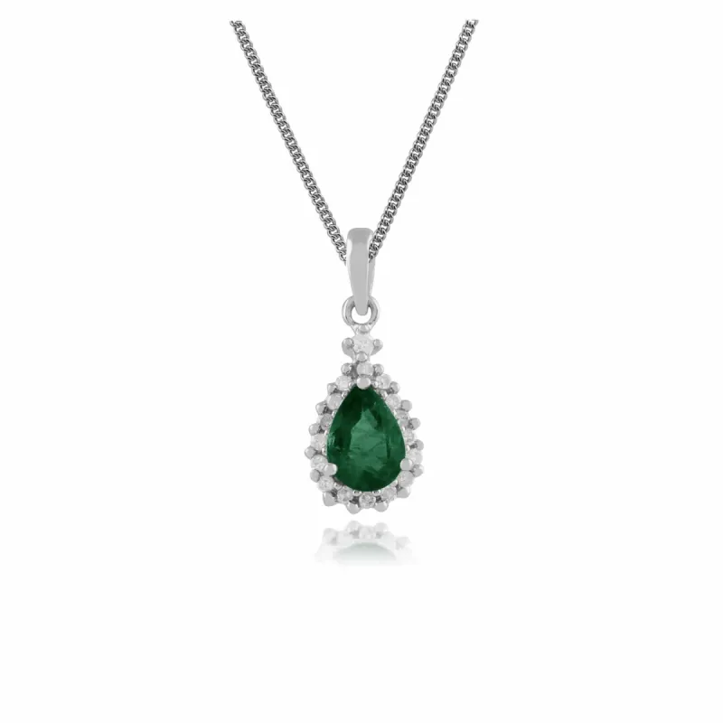 Classic Pear Emerald & Diamond Cluster Pendant in 9ct White Gold sold by Gemondo Jewellery