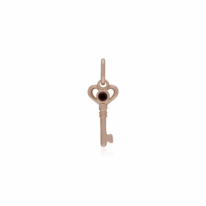 Gemondo Rose Gold Plated Sterling Silver Garnet Small Key Charm sold by Gemondo Jewellery