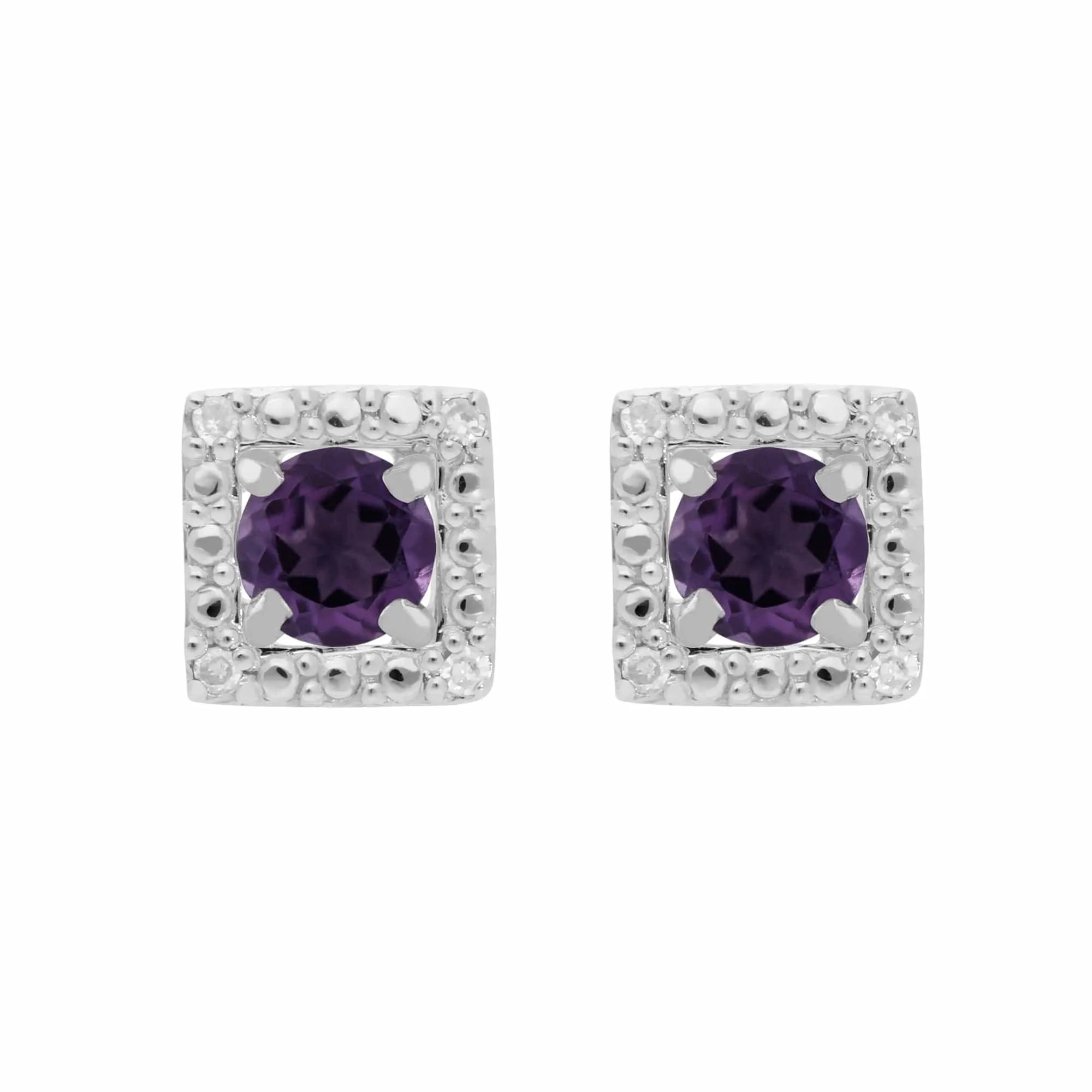 Classic Round Amethyst Stud Earrings with Detachable Diamond Square Ear Jacket in 9ct White Gold sold by Gemondo Jewellery