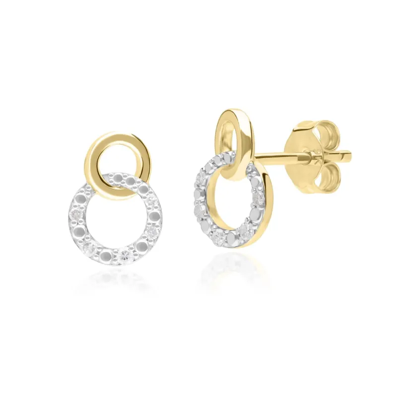 Diamond Pave Interlocking Hoop Stud Earrings in 9ct Yellow Gold sold by Gemondo Jewellery