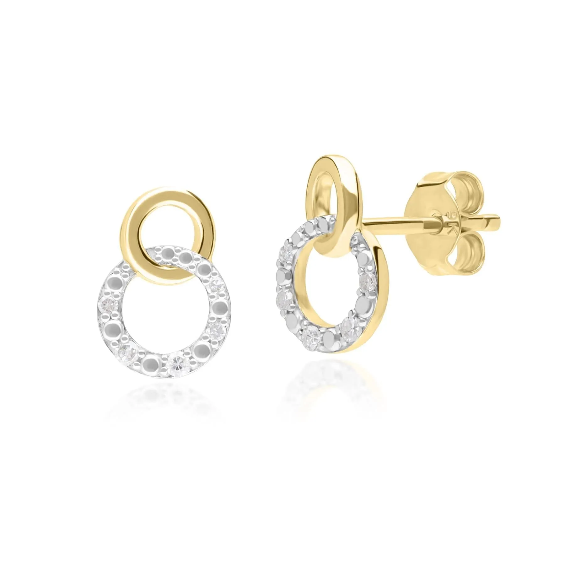 Diamond Pave Interlocking Hoop Stud Earrings in 9ct Yellow Gold sold by Gemondo Jewellery