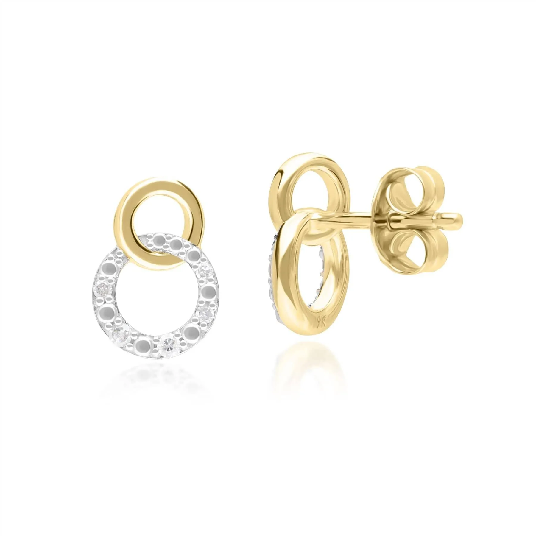 Diamond Pave Interlocking Hoop Stud Earrings in 9ct Yellow Gold sold by Gemondo Jewellery product image thumbnail 3