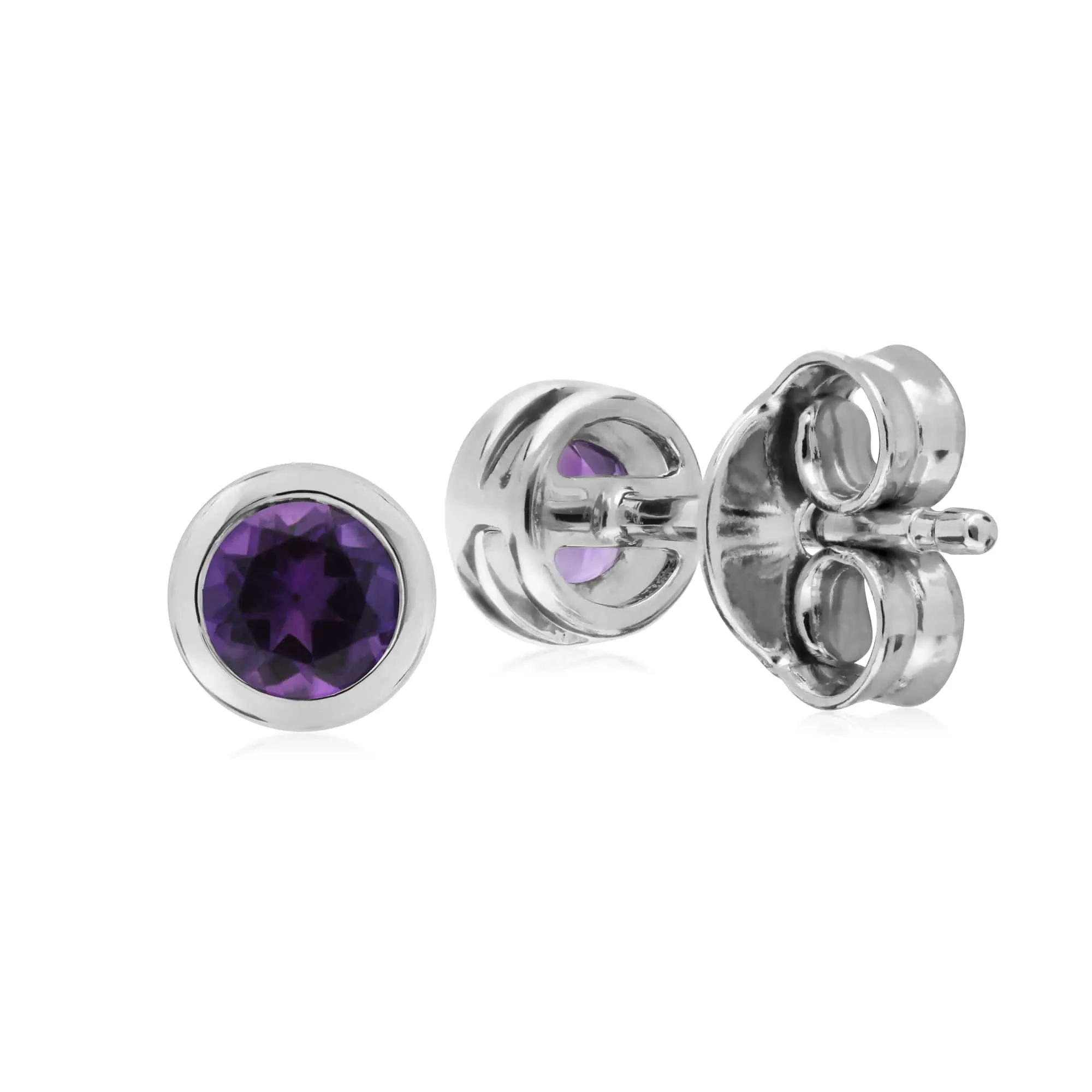 Classic Round Amethyst Bezel Stud Earrings in Sterling Silver sold by Gemondo Jewellery product image thumbnail 2