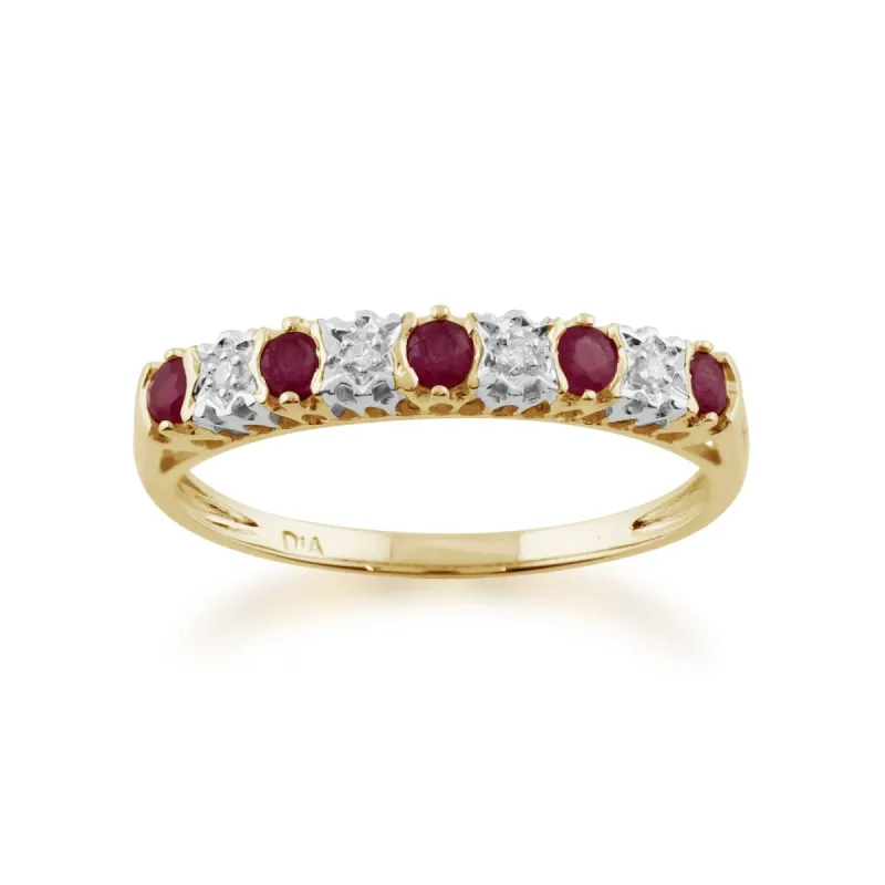Classic Ruby & Diamond Half Eternity 9ct Yellow Gold  Ring sold by Gemondo Jewellery