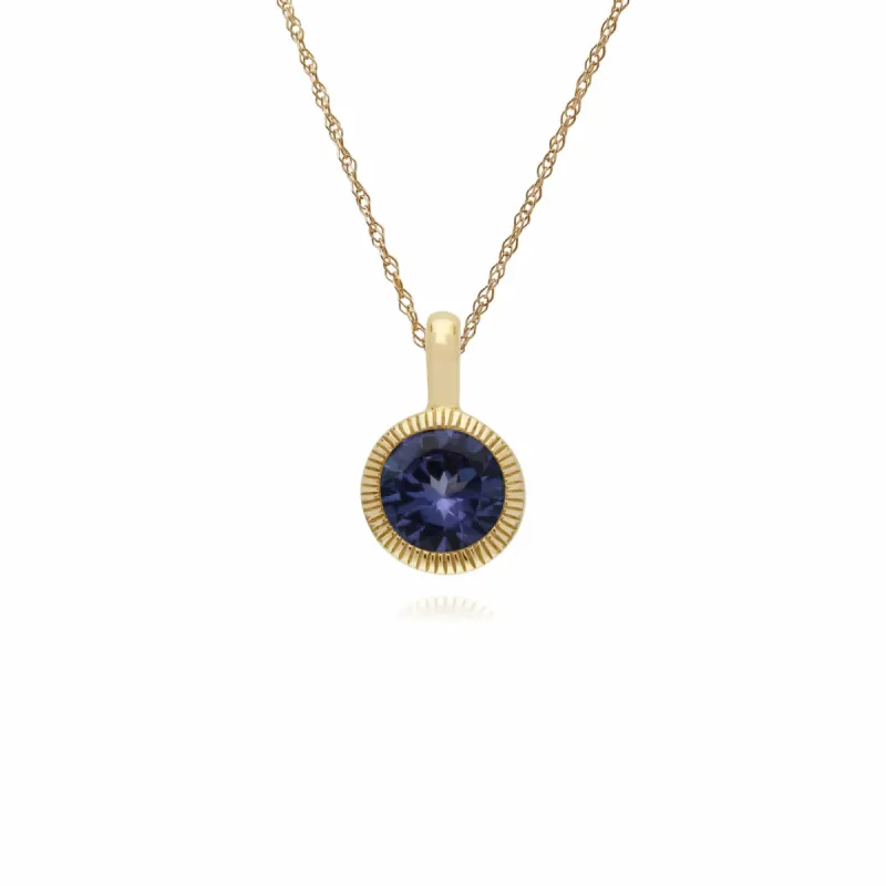 Classic Single Stone Round Tanzanite Milgrain Pendant in 9ct Yellow Gold sold by Gemondo Jewellery