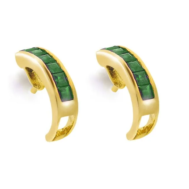 9ct Yellow Gold 0.43ct Princess Cut Emerald Classic Half Hoop Earrings sold by Gemondo Jewellery
