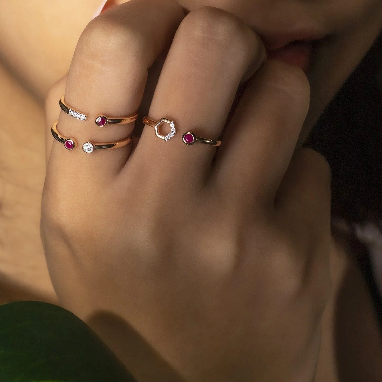 Contemporary Ruby & Diamond Open Ring in 9ct Rose Gold sold by Gemondo Jewellery product image thumbnail 2