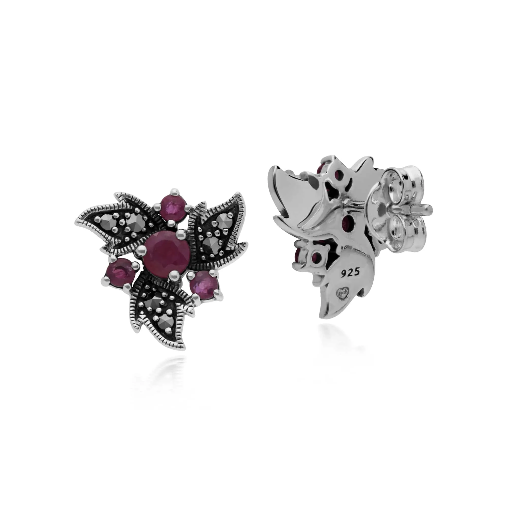 Gemondo Sterling Silver Ruby & Marcasite Art Nouveau Floral Earrings sold by Gemondo Jewellery product image thumbnail 2