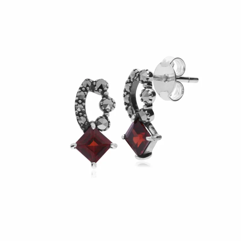 Gemondo Sterling Silver Mozambique Garnet & Marcasite Stud Earrings sold by Gemondo Jewellery