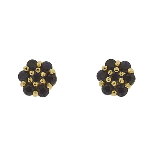 9ct Gold 0.57ct Genuine Blue Sapphire Flower Cluster Stud Earrings Gift Boxed sold by Gemondo Jewellery