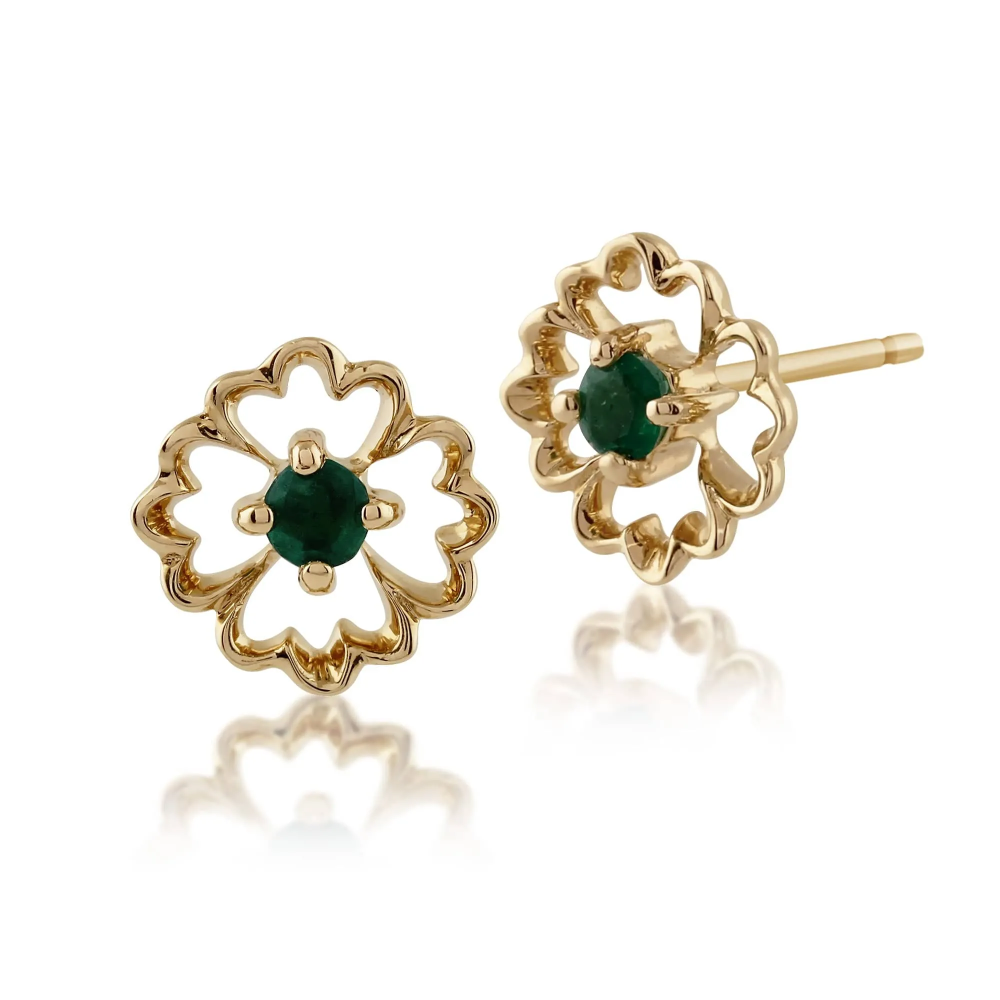 Floral Round Emerald Framed Stud Earrings & Pendant Set in 9ct Yellow Gold sold by Gemondo Jewellery product image thumbnail 2