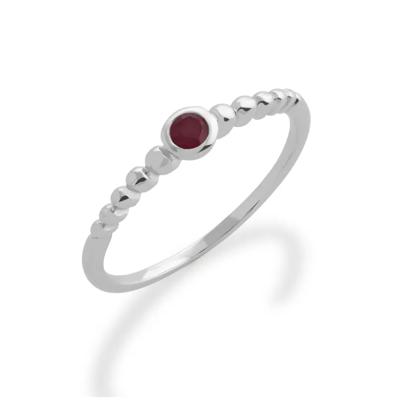 Essential Round Ruby Bezel Set Stack Ring in 925 Sterling Silver sold by Gemondo Jewellery