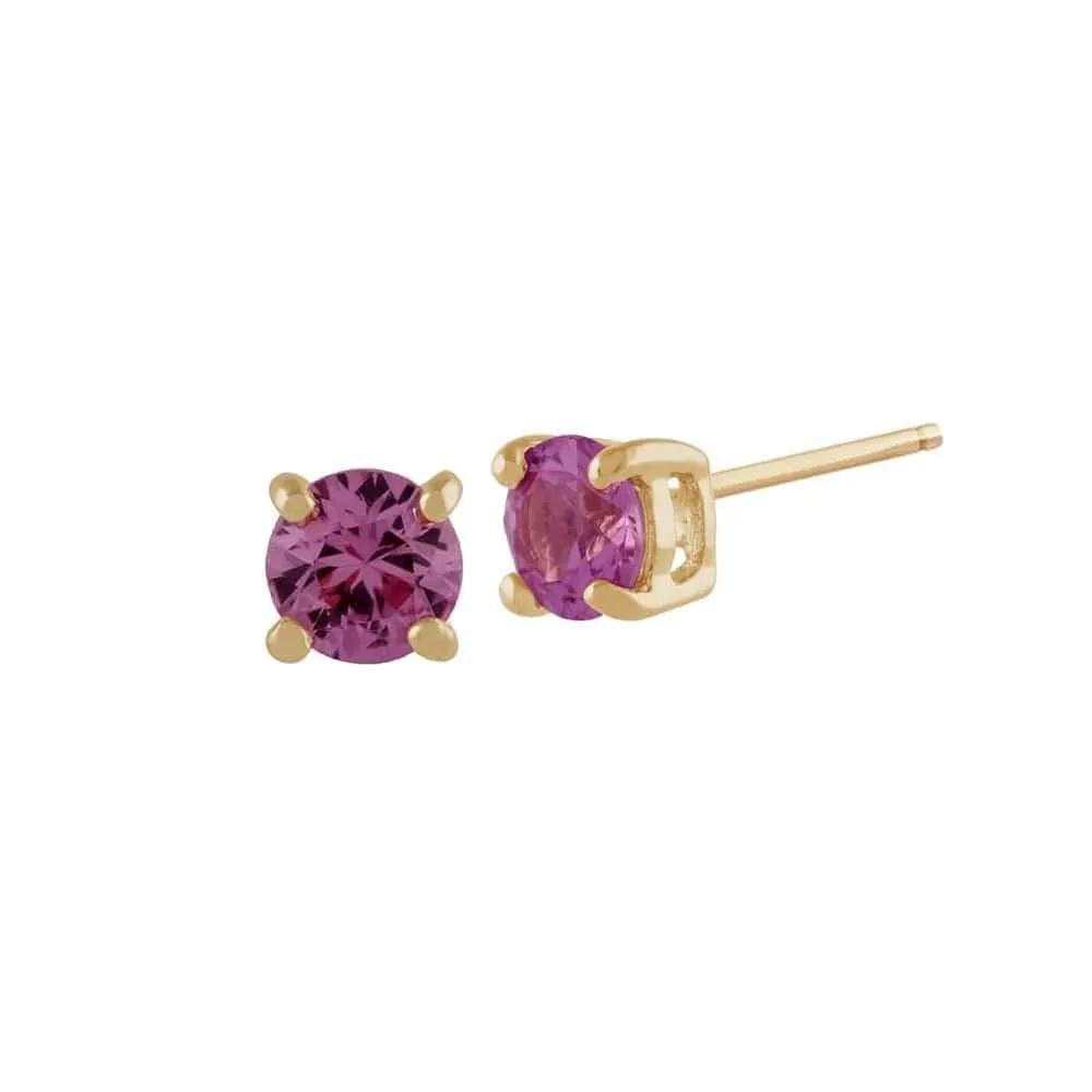 Classic Round Pink Sapphire Stud Earrings in 9ct Yellow Gold sold by Gemondo Jewellery