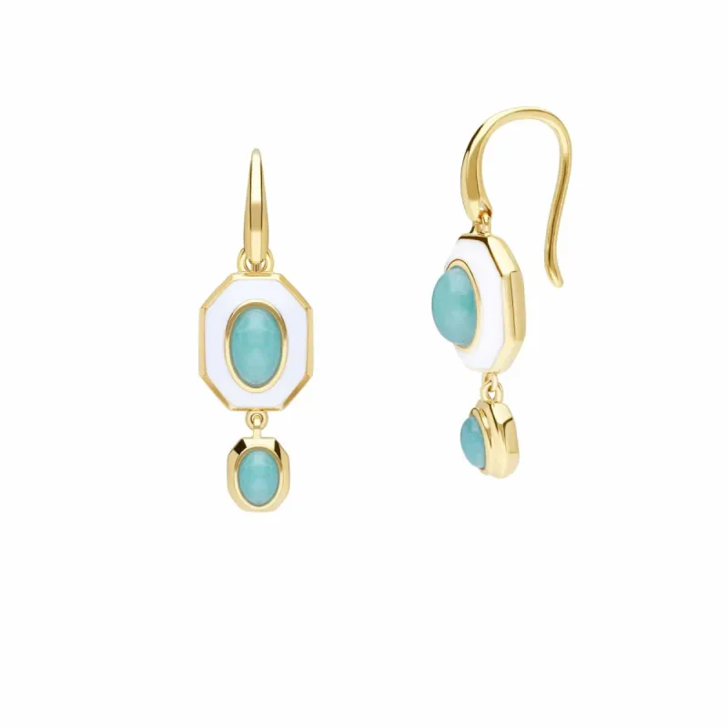 Siberian Waltz White Enamel & Amazonite Drop Earrings in Gold Plated Sterling Silver sold by Gemondo Jewellery