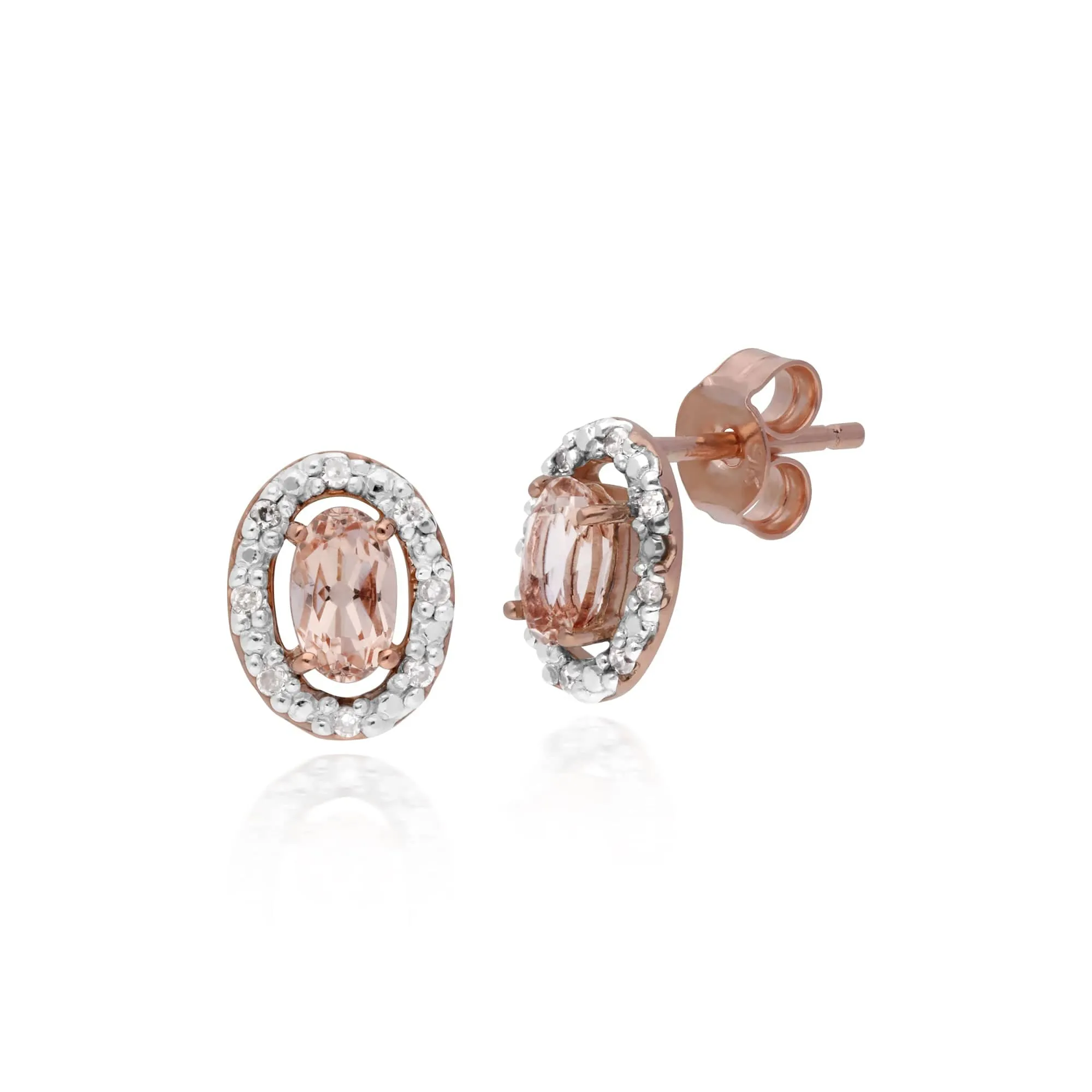 Classic Oval Morganite & Diamond Halo Stud Earrings & Solitaire Ring Set in 9ct Rose Gold sold by Gemondo Jewellery product image thumbnail 2