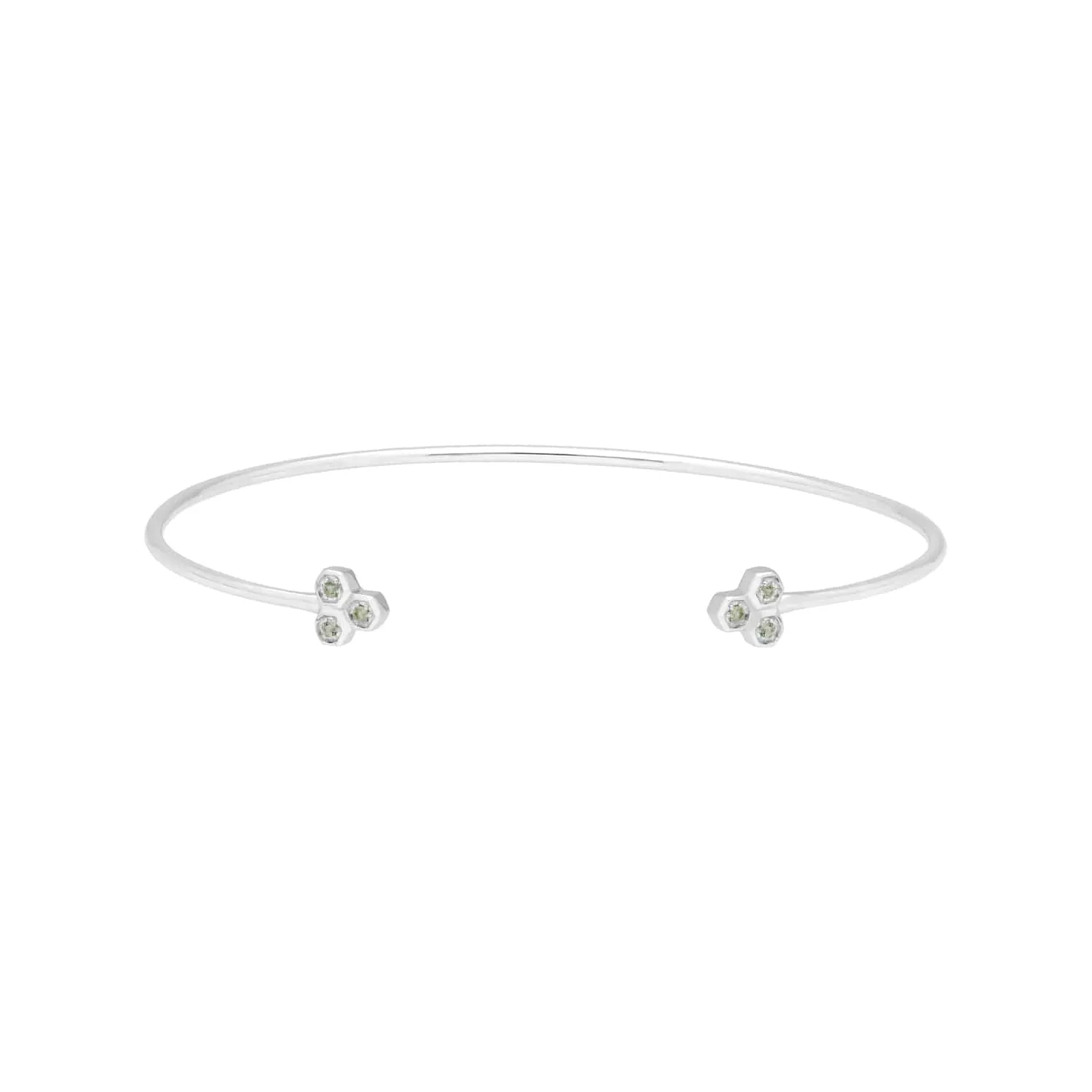 Peridot Trilogy Geometric Bangle in 9ct White Gold sold by Gemondo Jewellery
