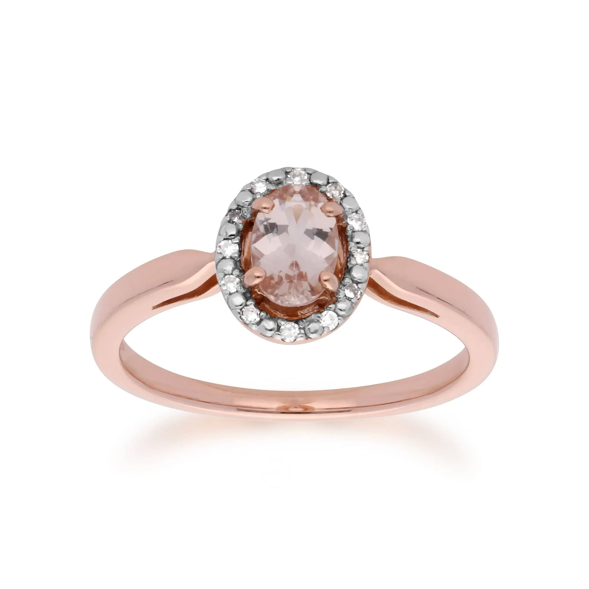 Classic Oval Morganite & Diamond Halo Stud Earrings & Solitaire Ring Set in 9ct Rose Gold sold by Gemondo Jewellery product image thumbnail 3