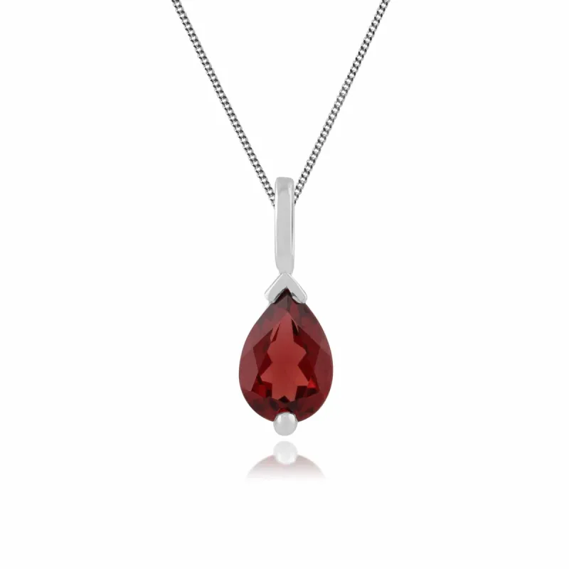 Classic Pear Garnet Pendant in 9ct White Gold sold by Gemondo Jewellery