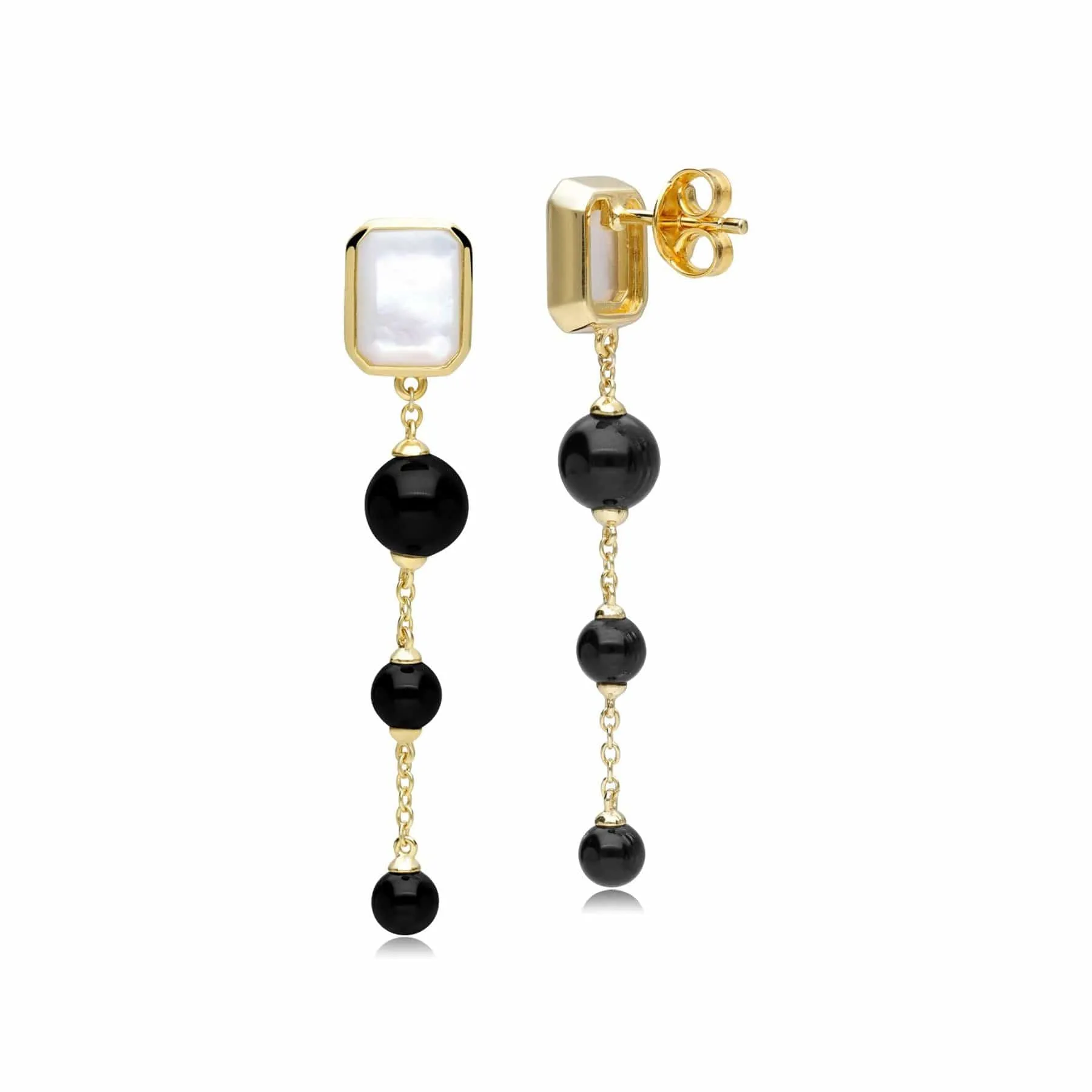 ECFEW™ Unifier Mother of Pearl & Onyx Dangle Drop Earrings in Gold Plated Sterling Silver sold by Gemondo Jewellery product image thumbnail 4