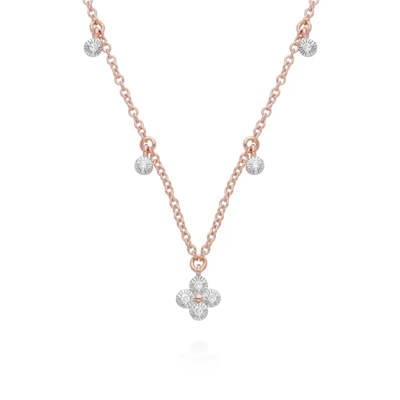 Diamond Flowers Choker Charm Necklace in 9ct Rose Gold sold by Gemondo Jewellery