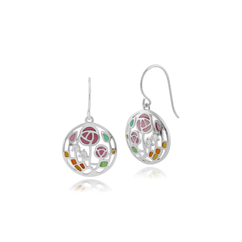 Rennie Mackintosh Round Topaz Rose Drop Earrings in 925 Sterling Silver sold by Gemondo Jewellery