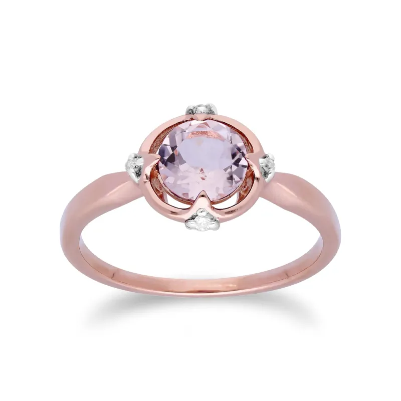 Gemondo 9ct Rose Gold Halo Morganite & Diamond Round Cut Ring sold by Gemondo Jewellery