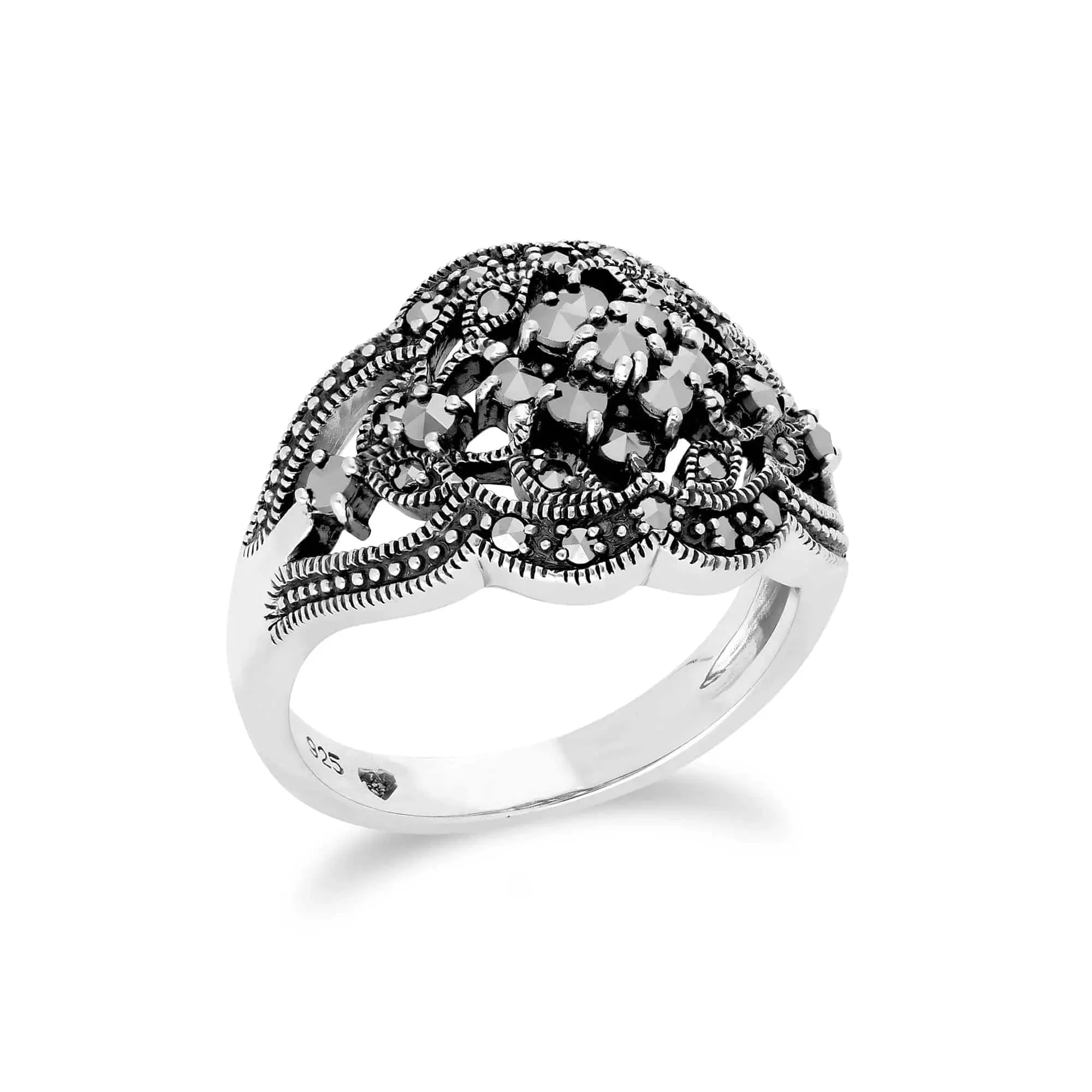 Art Nouveau Style Round Marcasite Cluster Ring in 925 Sterling Silver sold by Gemondo Jewellery product image thumbnail 2