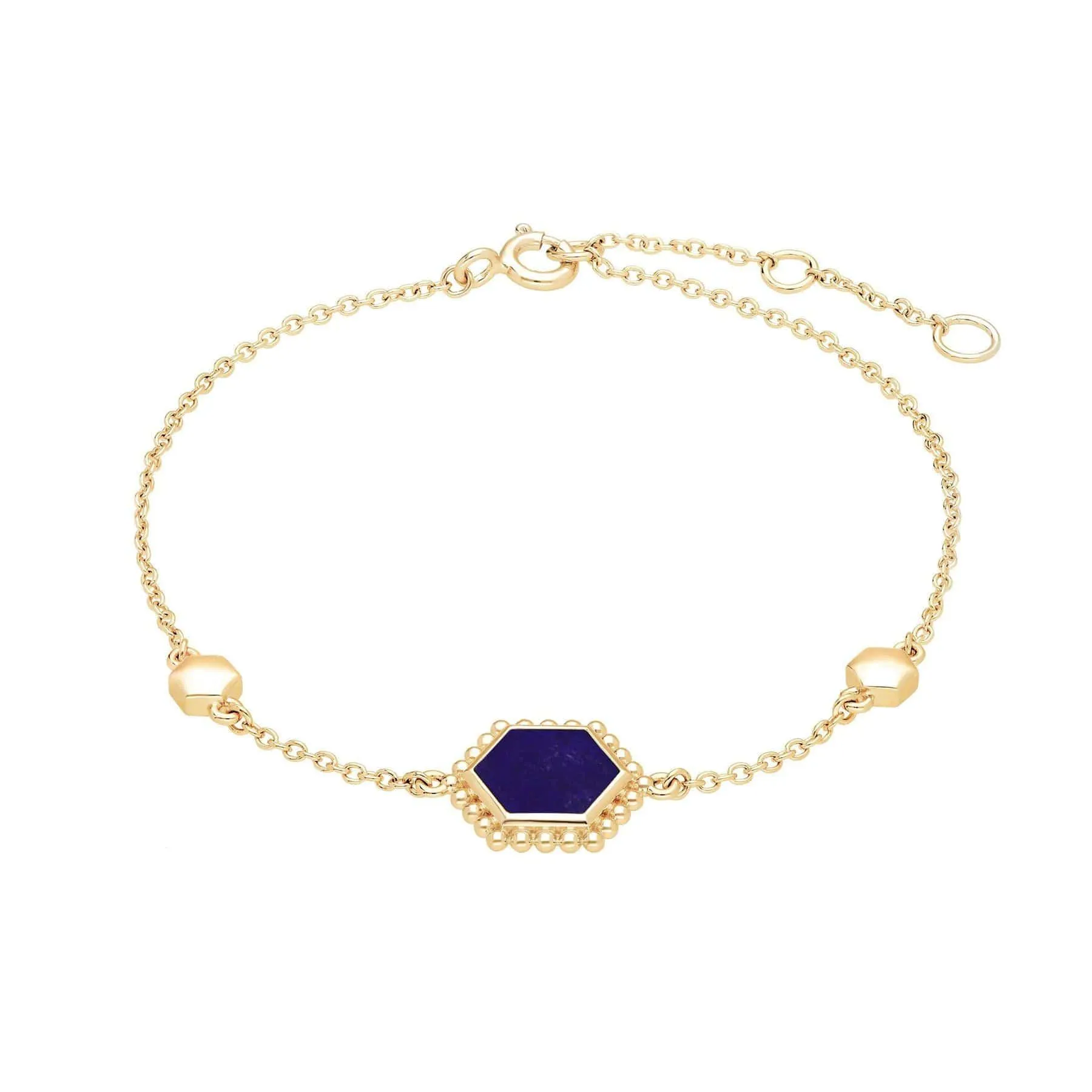 Lapis Lazuli Flat Slice Hex Bracelet in Gold Plated Sterling Silver sold by Gemondo Jewellery